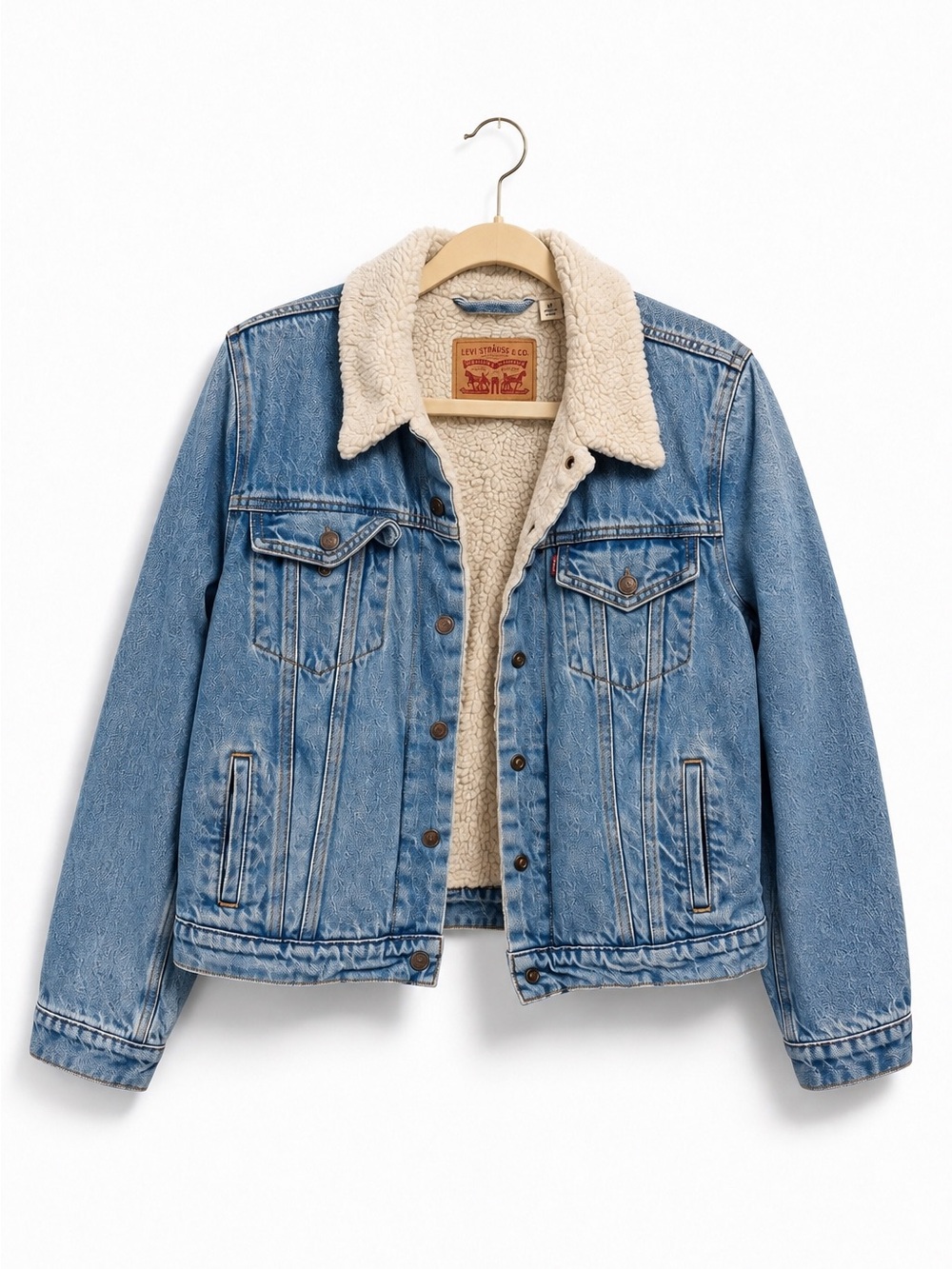 Levi’s Sherpa Lined Acid Wash Denim Trucker Jacket Blue L